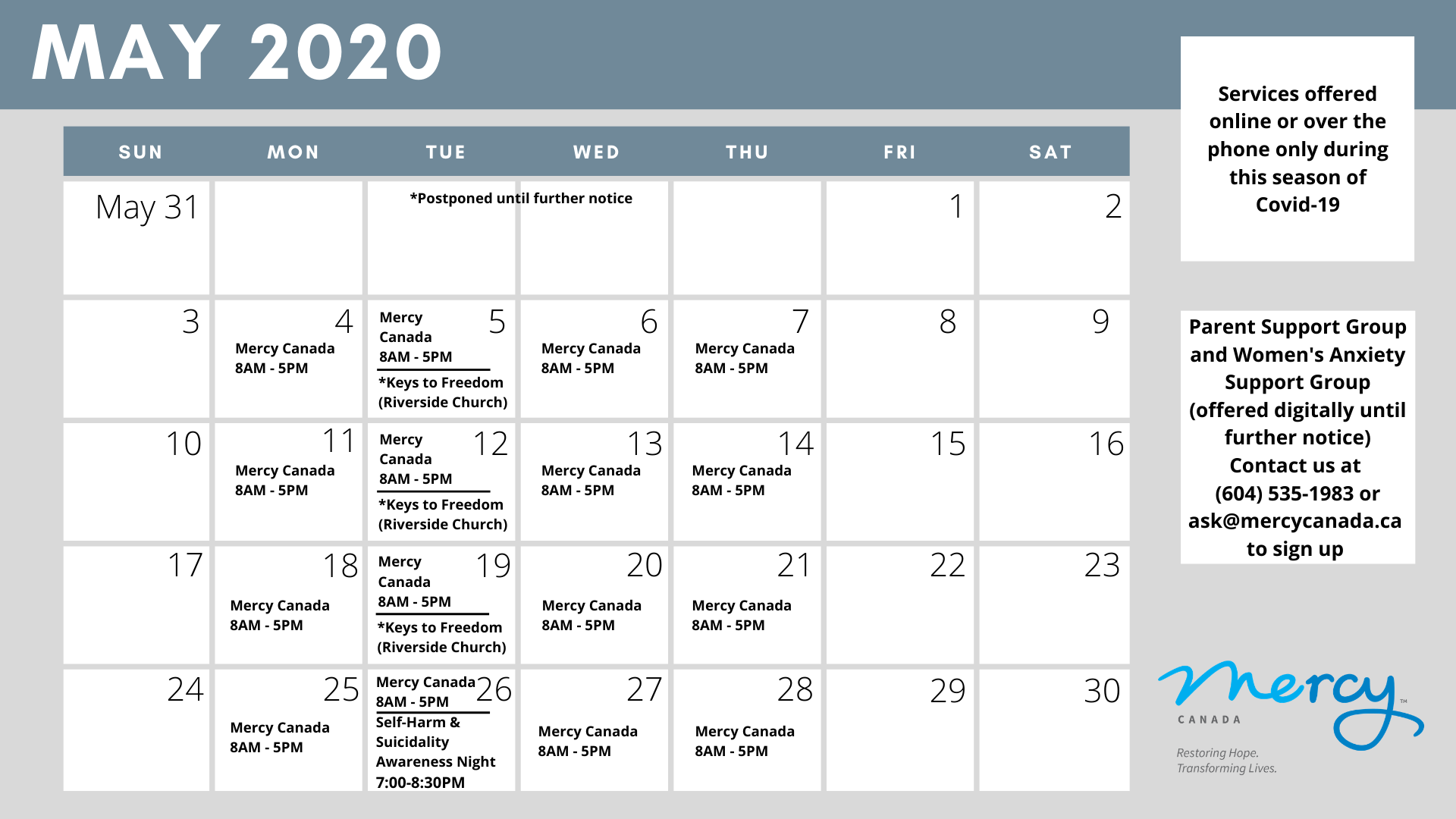 Schedule of Events - Mercy Canada